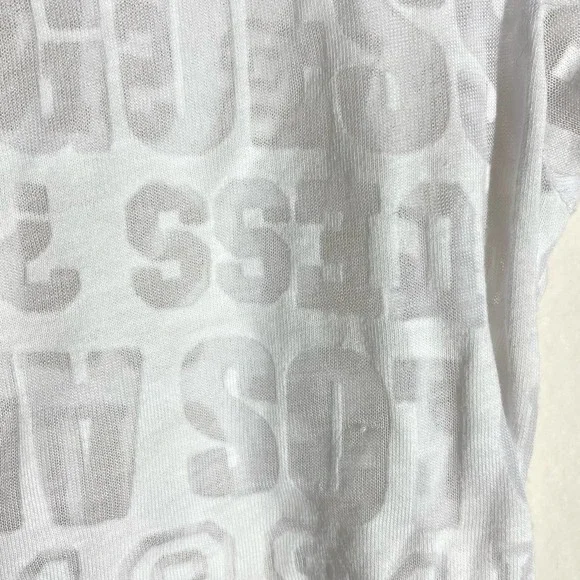 Guess Los Angeles 1981 Logo Sheer V Neck T Shirt White Womens Size Medium - Picture 8 of 10
